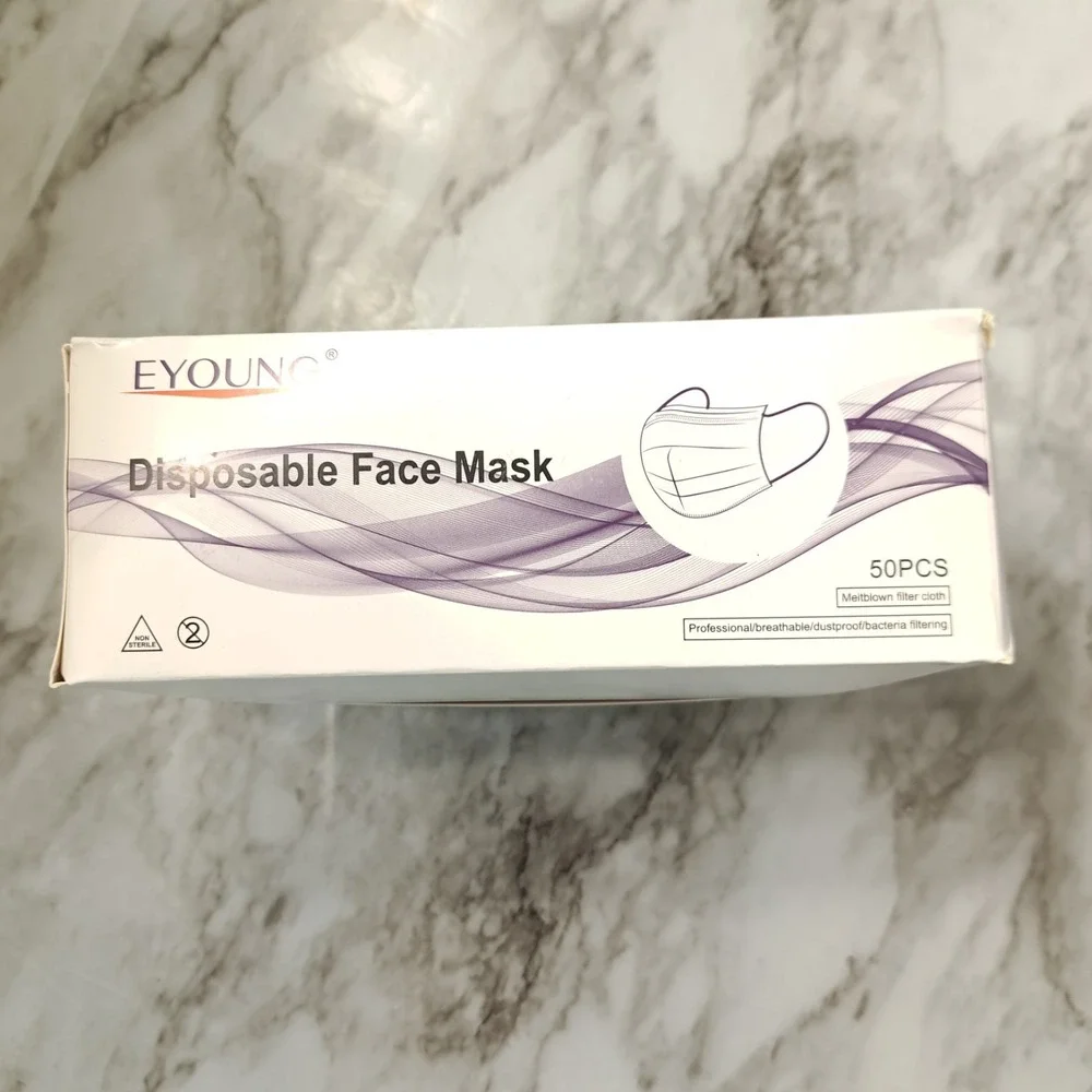EYOUNG 50 Pieces Disposable‎ Face Mask Blue 3 Layer Elastic Earband